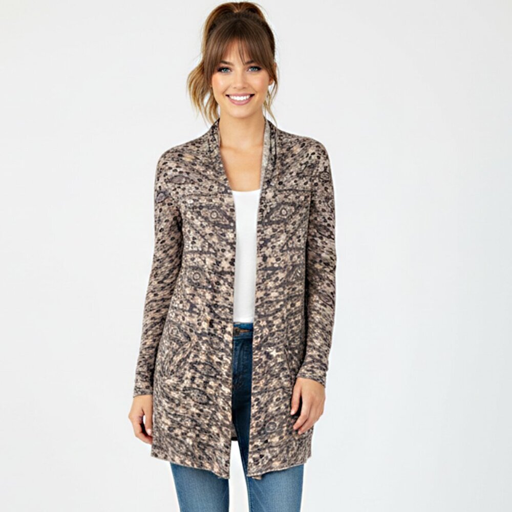 Aritzia Wilfred Flaubert Open Cardigan Sweater Silk Cashmere Tribal Print Casual